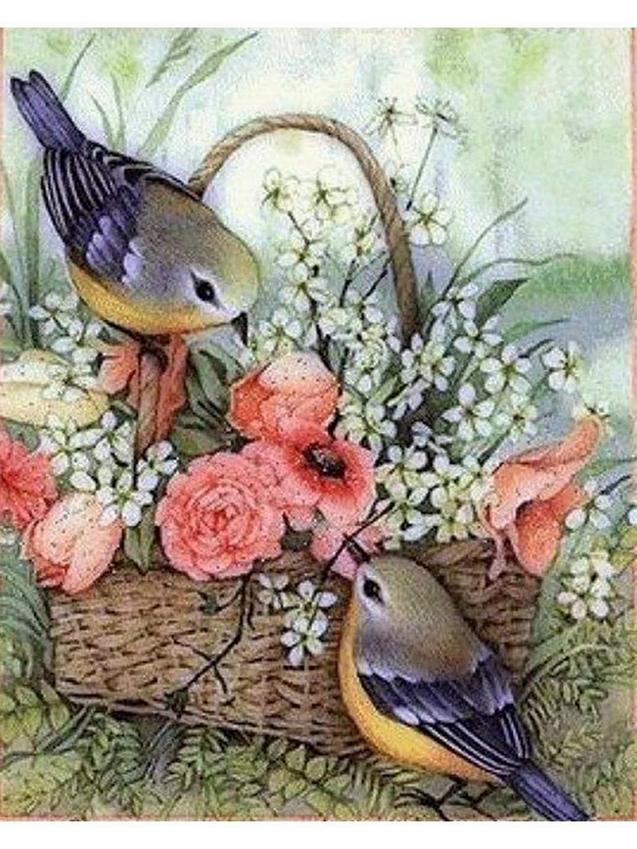 Винтажные птицы цветы. Поздравление на праздник